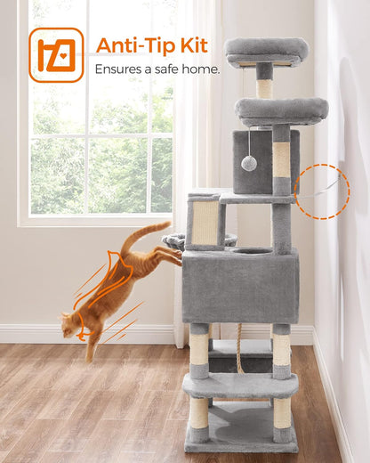 Kattenkrabpaal – Kattenboom – Krabpaal – Kattenhuis – Kattenmeubel – Ruim 168 cm Hoog – 13 Krabpalen Met Sisal