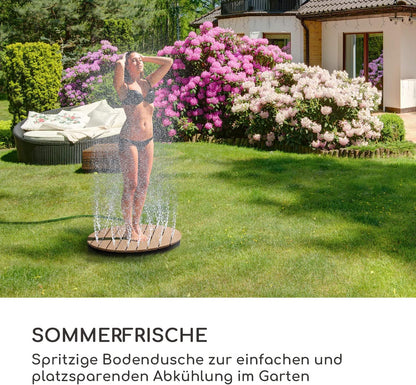 blumfeldt Cool Breeze - tuindouche, campingdouche, WPC, aluminium, houtlook, draaggreep, tuindouche, buitendouche, rond zwart