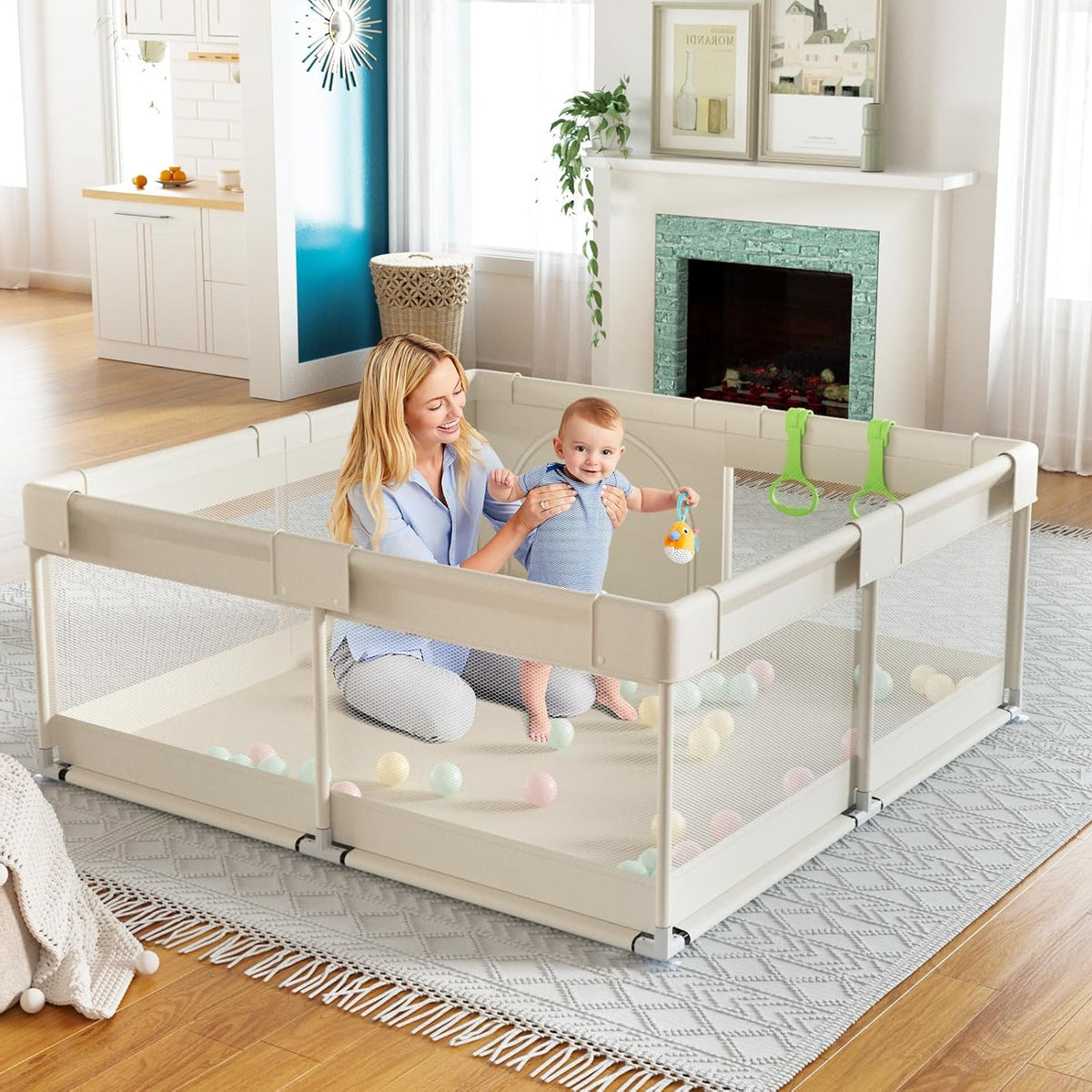Fodoss 47 x 47 inch box, 120 x 120 cm playpen for children (47 x 47 inch beige) - QUORE