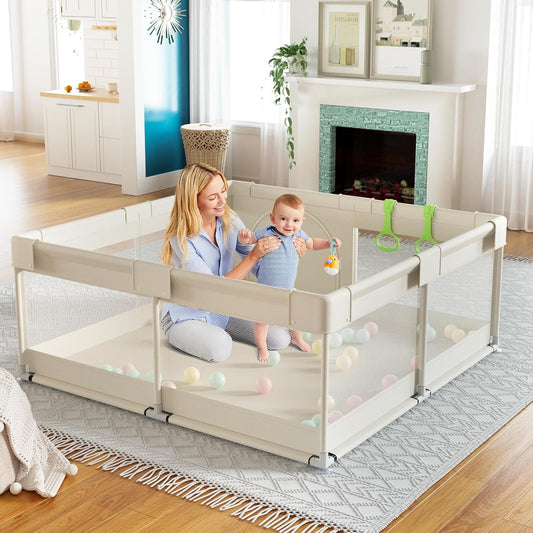 Fodoss 47 x 47 inch box, 120 x 120 cm playpen for children (47 x 47 inch beige) - QUORE