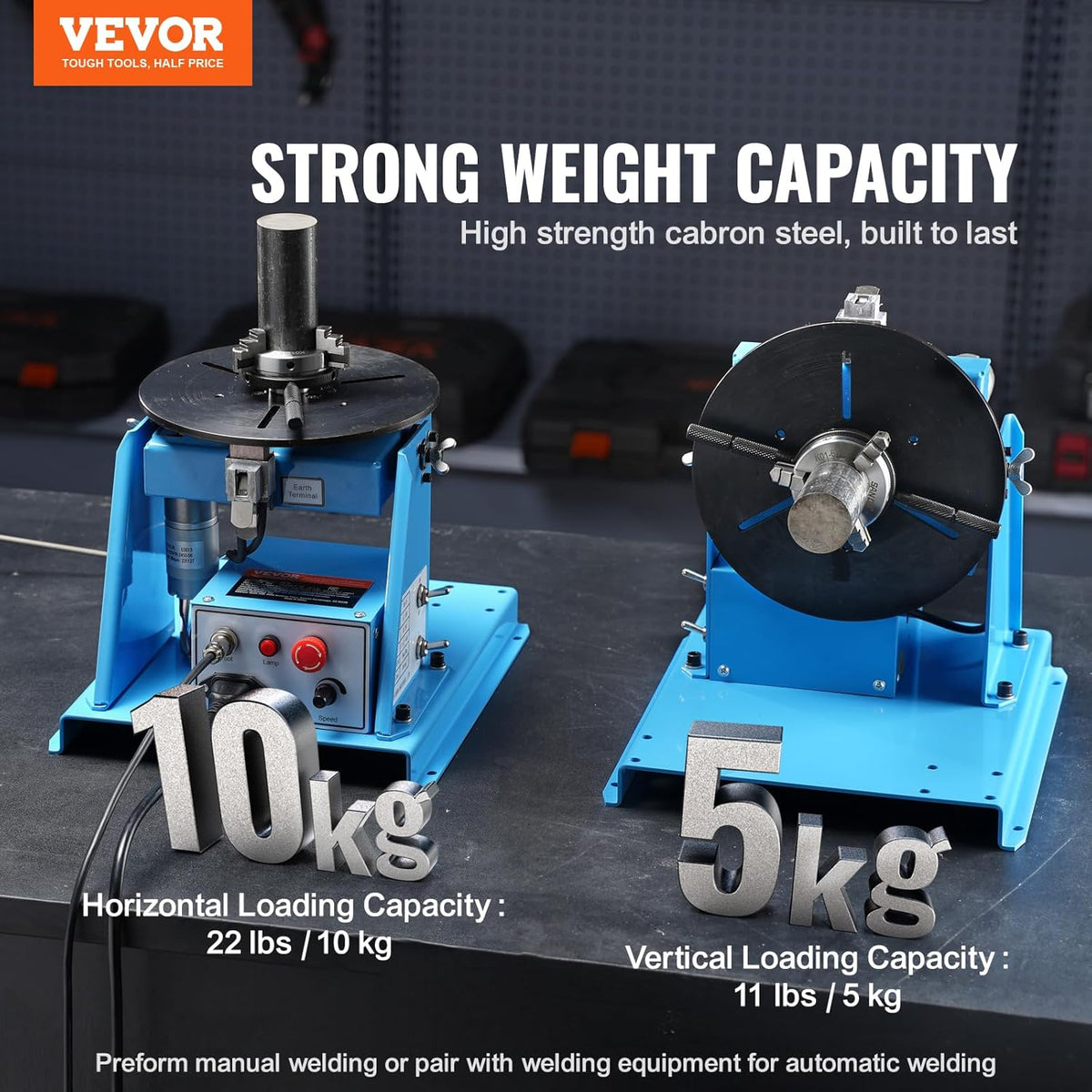 VEVOR Roterende lasstandsteller 10 kg, 0-90 ° laspositionering draaitafel met 8,1 inch 3-kaak draaibankboorkop, 1-12 tpm 20 W draagbare lasser positioneringsmachine voor snijden slijpen assemblage
