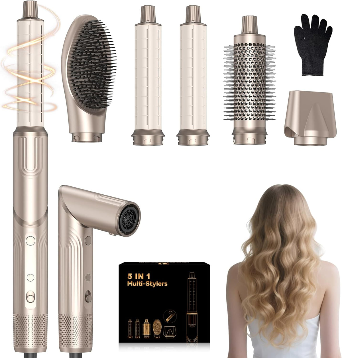 5-In-1 Airstyler Set – Föhnborstel – Warmeluchtborstel – Ronde Borstelföhn – Krultang – 1400 W – Brushless Motor 110.000 Rpm