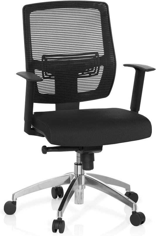 hjh OFFICE 657284 bureaustoel draaistoel NET 90 stof zwart/zwart, eersteklas afwerking, in hoogte verstelbare rugleuning, in hoogte verstelbare armleuningen, ergonomische bureaustoel