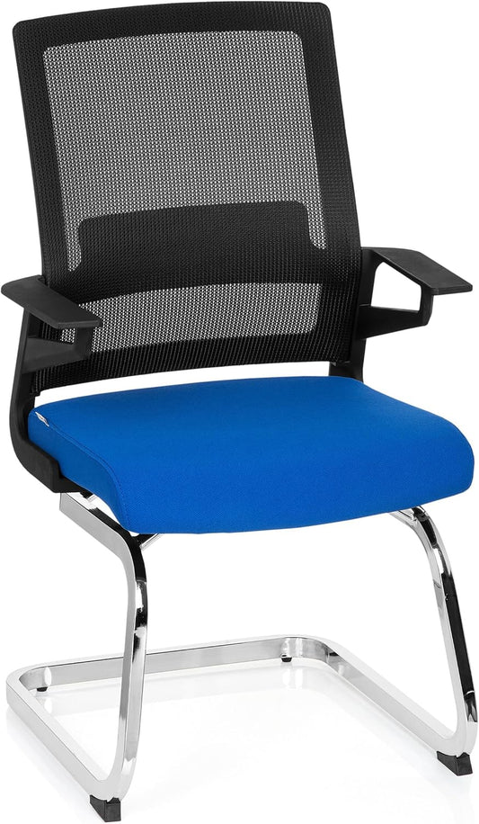 hjh OFFICE 732070 bezoekersstoel Inventor V stof/netrug zwart blauw stoel cantilever met lendensteun