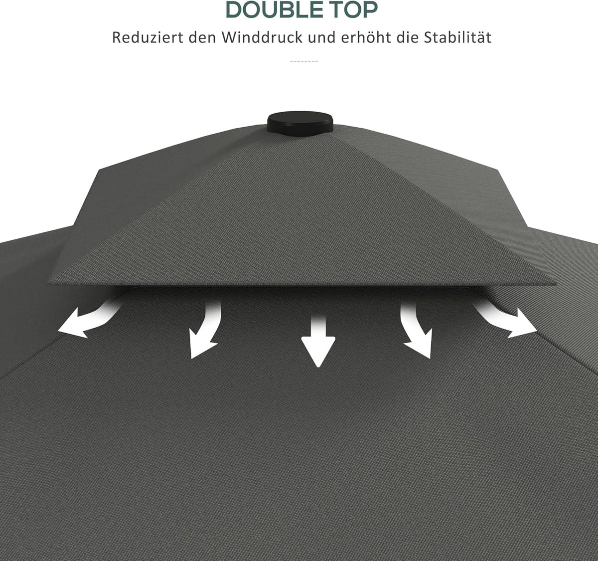 Outsunny Parasol, 243 x 243 cm Balcony Parasol with UV Protection, Floating Parasol with Double Roof, Cross Base, Patio Parasol with Ruffles, 4 Ribs, for Garden, Metal, Dark Grey, Dunkelgrau - QUORE