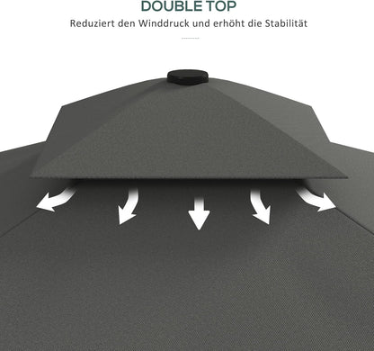 Outsunny Parasol, 243 x 243 cm Balcony Parasol with UV Protection, Floating Parasol with Double Roof, Cross Base, Patio Parasol with Ruffles, 4 Ribs, for Garden, Metal, Dark Grey, Dunkelgrau - QUORE