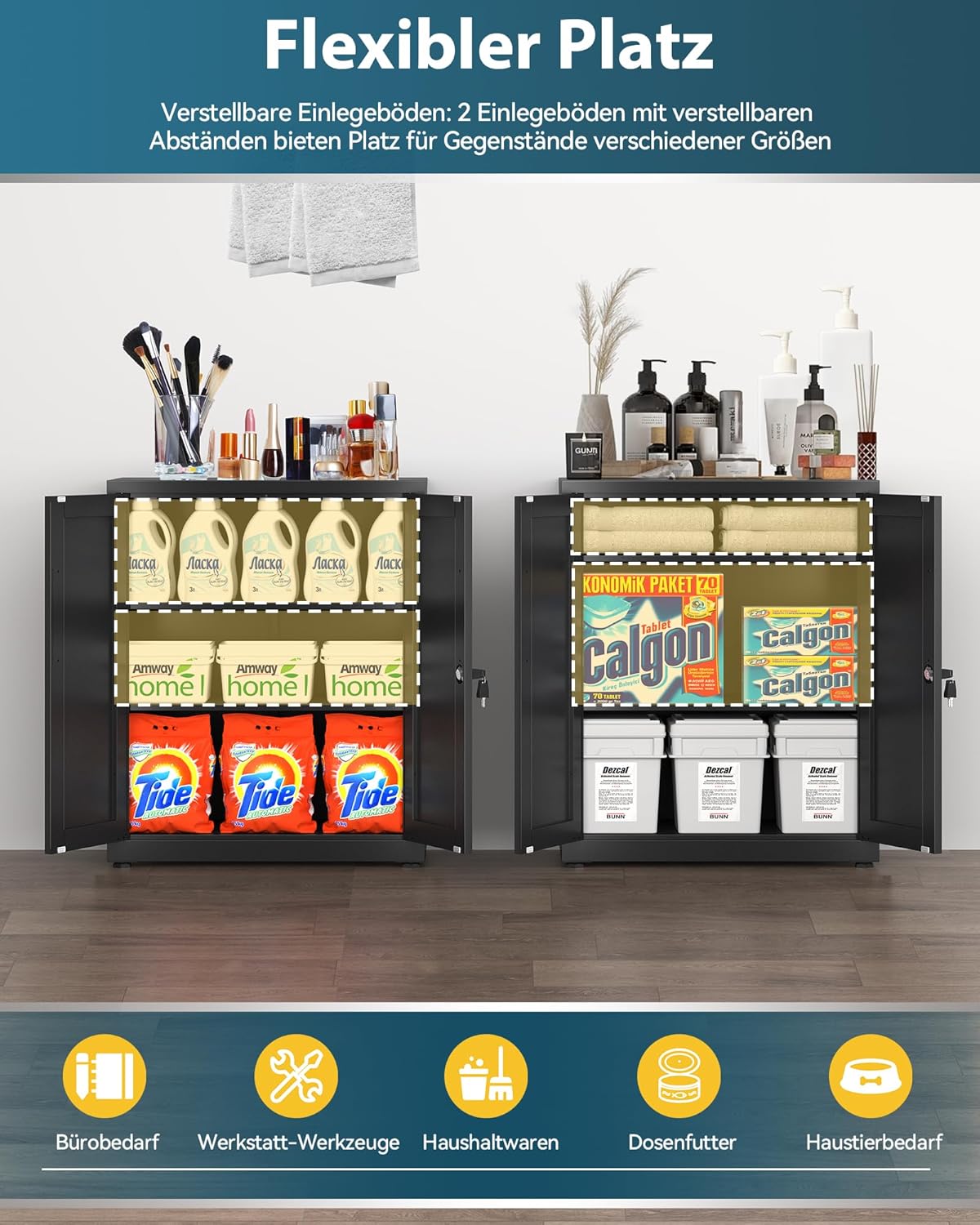 OSC211B01HI archiefkast, afsluitbare garagekast, 3 niveaus, zwart