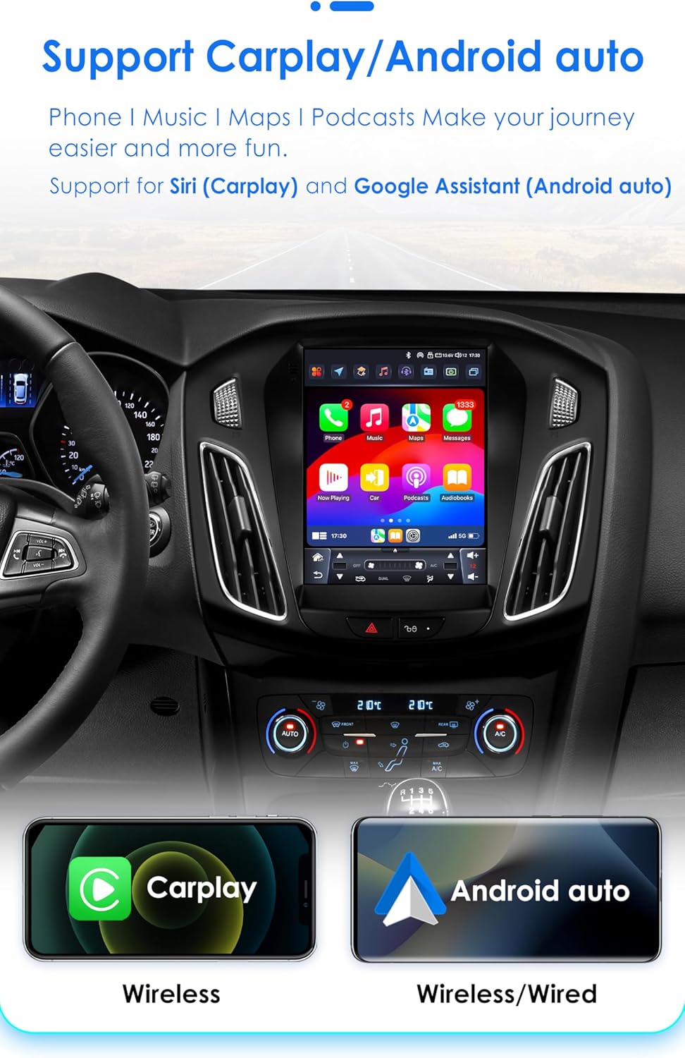 Ossuret Autoradio voor Ford Focus 3 MK3 (2011-2019, 9,7 Inch Android 13 Touchscreen 2+32GB GPS Navigatie met Carplay Android Auto WiFi Bluetooth USB Stuurwielbediening