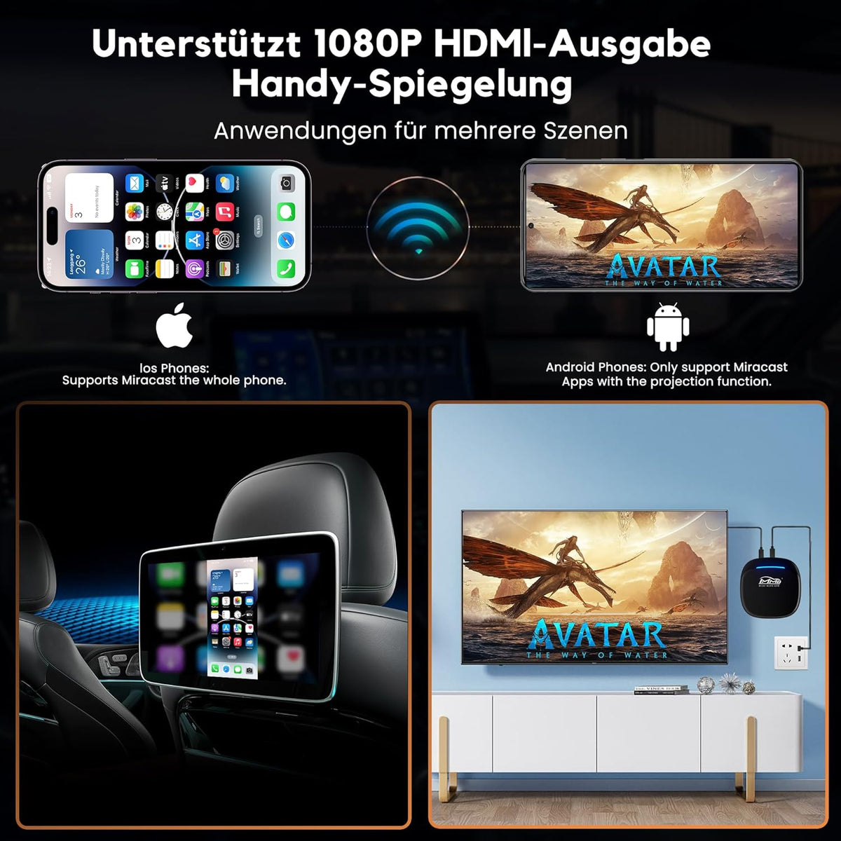 MMB CarPlay Box MAX 5.0 Android 13 Multimedia Video Ai Box, QCM 6225 8-Core 8 + 128GB Online YouTube/Netflix/APP Store, ondersteuning SIM en TF-kaart, draadloze CarPlay en Android auto-adapter