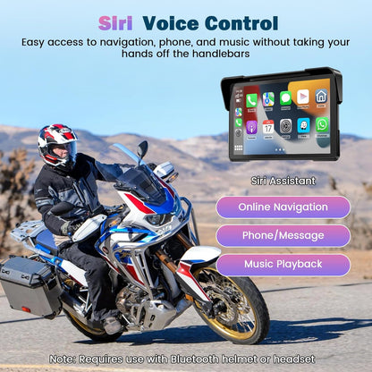 Motornavigatieapparaat voor motorfiets, met CarPlay en Android auto, 7 inch waterdicht, display van motorfietsen met bluetooth, motornavigatie, spraakassistent, magnetische houder