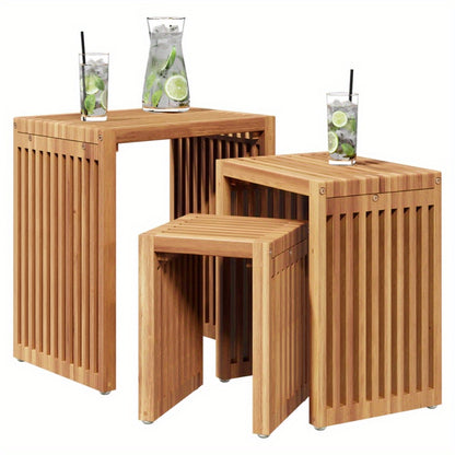 Zijdetafel – Bijzettafel – Sidetable – Nachtkastje – Salontafel – Set Van 3 – Duurzaam Teakhout – Nestbaar & Ruimtebesparend