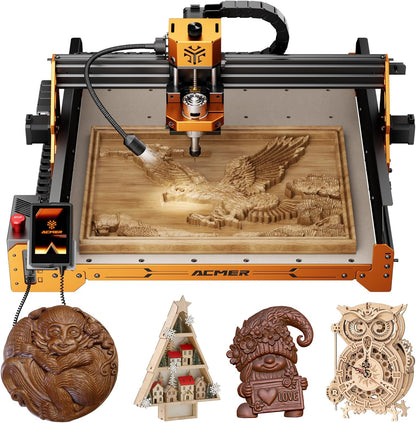 CNC-routermachine, ACMER Ascarva 4S CNC-freesmachine, 70W 24V spindelvermogen, 15,7 x 15,7 x 3,7 inch, 120 W hele machinevermogen voor hout, kunststof, acryl, MDF-snijwerk.