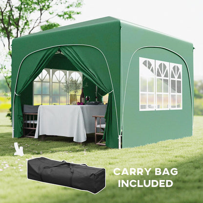 Outsunny UPF50+ 3x3 m Pop Up Gazebo with Sides and Carry Bag, UPF50+, Height-adjustable Gazebo, Instant Event Shelter for Garden, Outdoor, Patio, Dark Green - QUORE