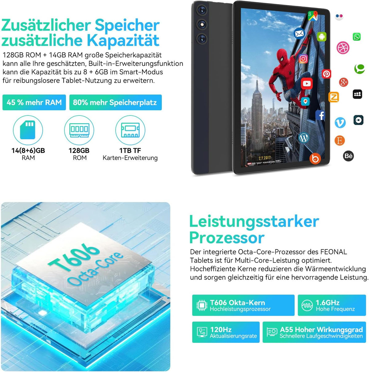 Nieuwste Android 14 Tablet 10 inch, 4G LTE tablets met 2 SIM 1 SD-sleuf, 5G Wifi Tablet PC met 14GB + 128GB (1TBTF), 3-in-1 tablet met toetsenbord, muis-octa-core, 1080FHD, 13MP + 8MP, 7000mAh,