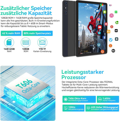 Nieuwste Android 14 Tablet 10 inch, 4G LTE tablets met 2 SIM 1 SD-sleuf, 5G Wifi Tablet PC met 14GB + 128GB (1TBTF), 3-in-1 tablet met toetsenbord, muis-octa-core, 1080FHD, 13MP + 8MP, 7000mAh,