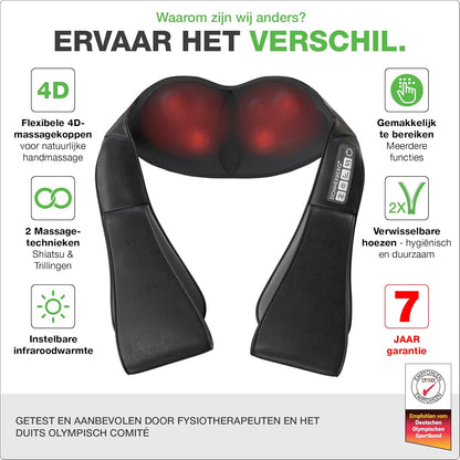 Nekmassageapparaat Donnerberg® | 7 jaar garantie | Shiatsu massageapparaat voor nek rug en schouder | Massage apparaat met warmte en vibratie | Diep 4D Knedende Massager voor Spierpijnverlichting
