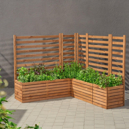 Trellis Planter with Planter, Wooden Flower Box for Garden, Balcony, Patio, Raised Bed with 18 L Plastic Plant Insert (Horizontal Brown, 98 x 36 x 35 cm H115) - QUORE