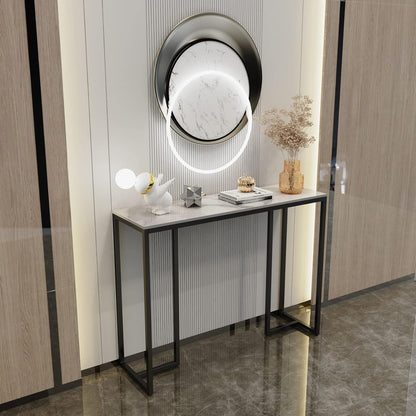 Slanke consoletafel gangeenheid: wit marmeren consoles bureau lang 100 cm hoogglans gesinterde stenen keffect en zwarte poten smalle hoge moderne bank bijzettafels dressoir woonkamer