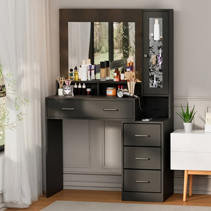 Bureau – Werkplek – Bureautafel – Computertafel – Meubel – Modern Design – 5 Lades & Spiegel – Glazen Blad 101x40x143 cm