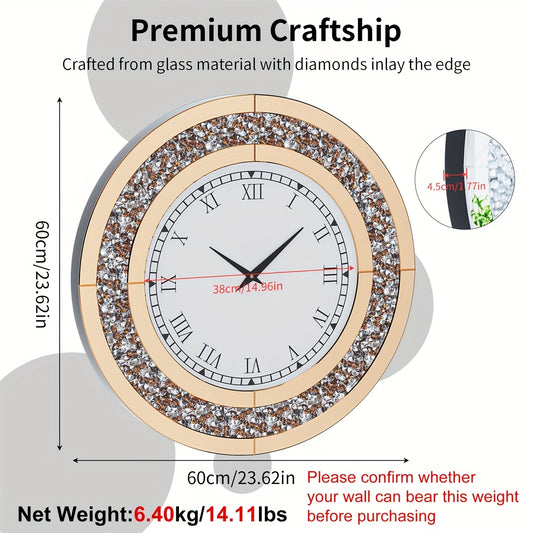 Wandklok – Muurklok – Klok – Tafelklok – Ronde klok – 60 cm – Kristal design – Stil quartz uurwerk