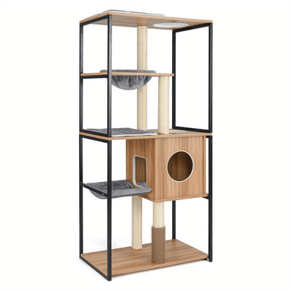 Krabpaal – Kattenboom – Kattenhuis – Kattenmeubel – Kattentoren – 160 cm Hoog – Hout & Metaal Frame – Met Hangmat en Wasbare Kussens
