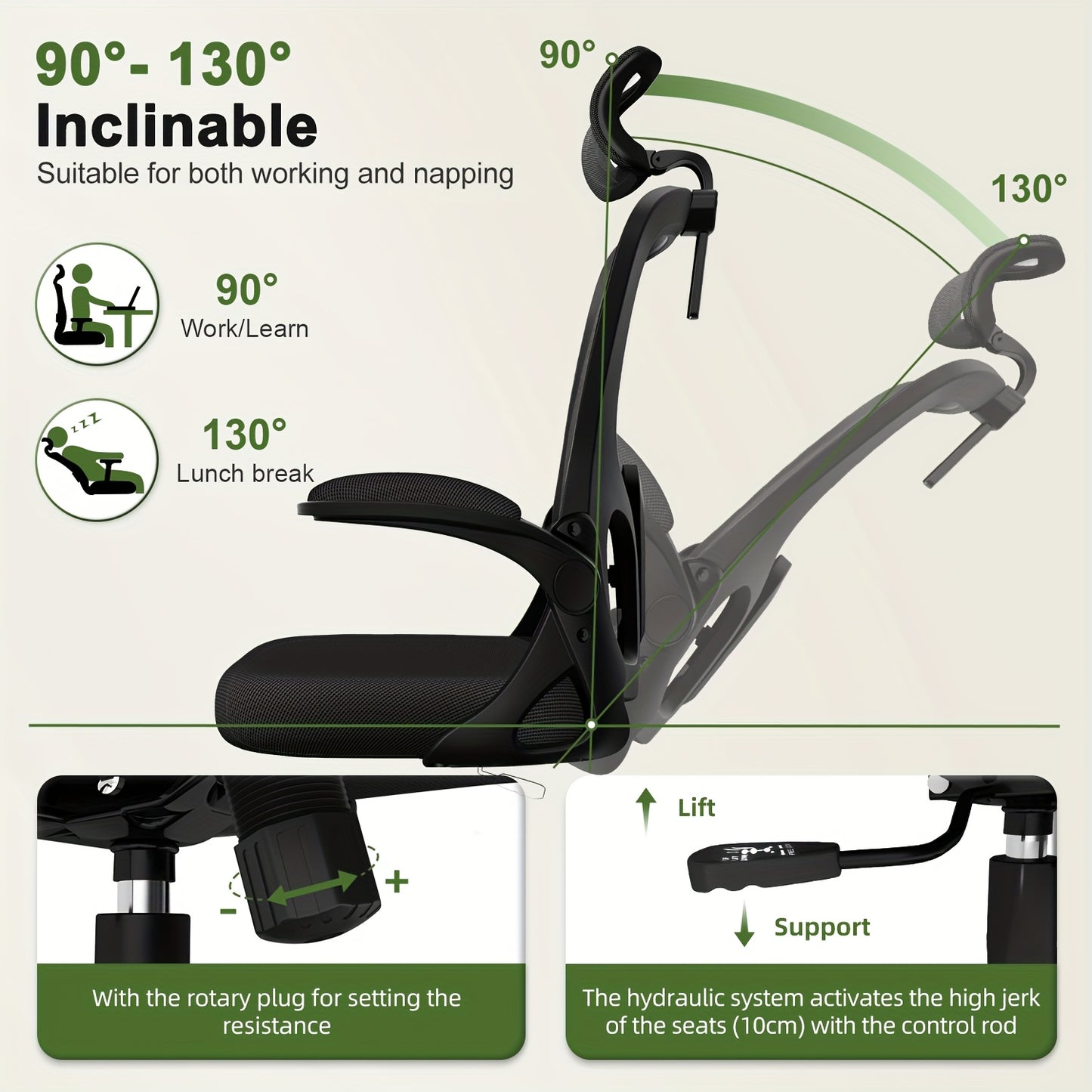 Bureaustoel – Ergonomische Stoel – Office Chair – Gamingstoel – Draaistoel – Verstelbare Hoofdsteun & Lendensteun – Mesh Design & 150 kg Draagkracht
