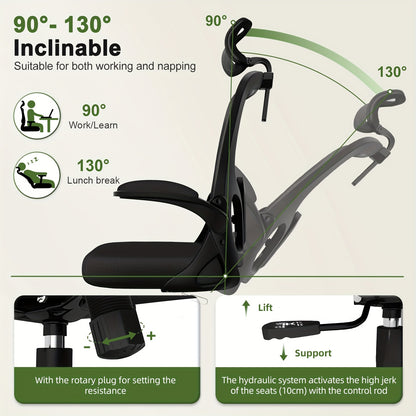 Bureaustoel – Ergonomische Stoel – Office Chair – Gamingstoel – Draaistoel – Verstelbare Hoofdsteun & Lendensteun – Mesh Design & 150 kg Draagkracht