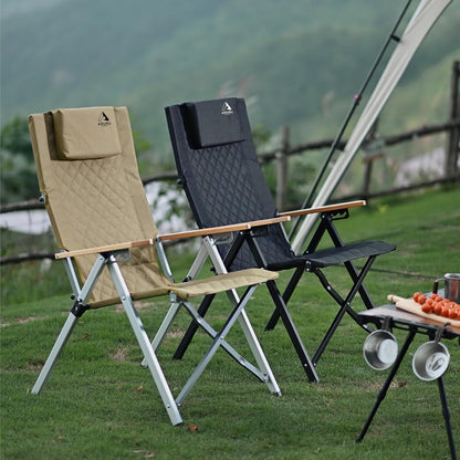 Campingstoel, opvouwbaar, hoge rugleuning, verstelbaar in 4 posities, tot 150 kg, klapstoel, tuinstoel, bekerhouder met zijvak, visstoel, outdoor, voor camping, tuin, balkon (kaki, 2 stuks)
