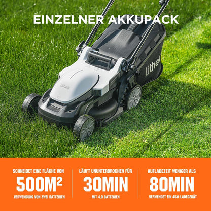 Litheli Accugrasmaaier, 20 V/33 cm maaibreedte, borstelloos, tot 200 m², opvangbak van 30 liter, 25-65 mm maaihoogte, incl. 4,0 Ah accu