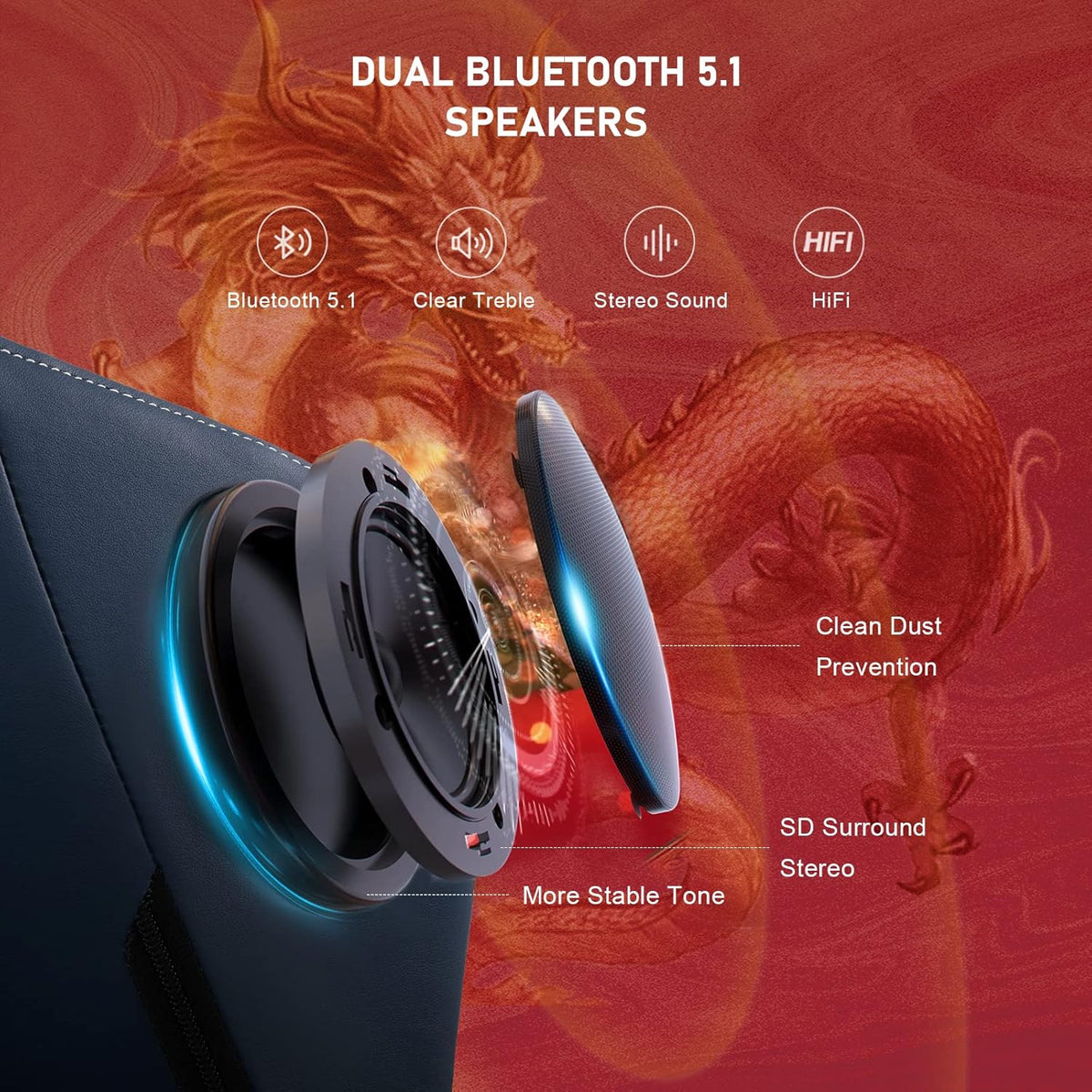 Gamingstoel – Gamestoel – Gaming Chair – Game Stoel – Bureaustoel – Bluetooth Speakers – Verstelbare Rugleuning Tot 150°
