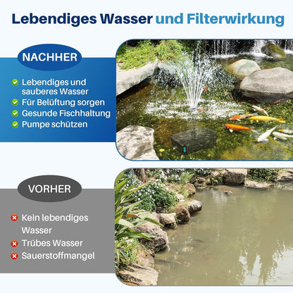 Biling Vijverfilterpomp met uv-zuiveraar, stil, 2500 l/u, all-in-one vijverpomp, complete set met filter, inclusief 3 fonteinsproeiers, voor tuinvijvers tot 3000 liter vishouderij en algenbestrijding