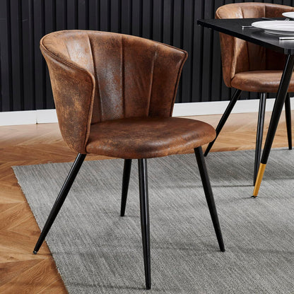 MEUBLE COSY Eetkamerstoelen, set van 2 keukenstoelen, retro, gestoffeerd, met armleuning, vintage kunstsuède zitting, metalen poten, bruin, 55x58x75,5 cm