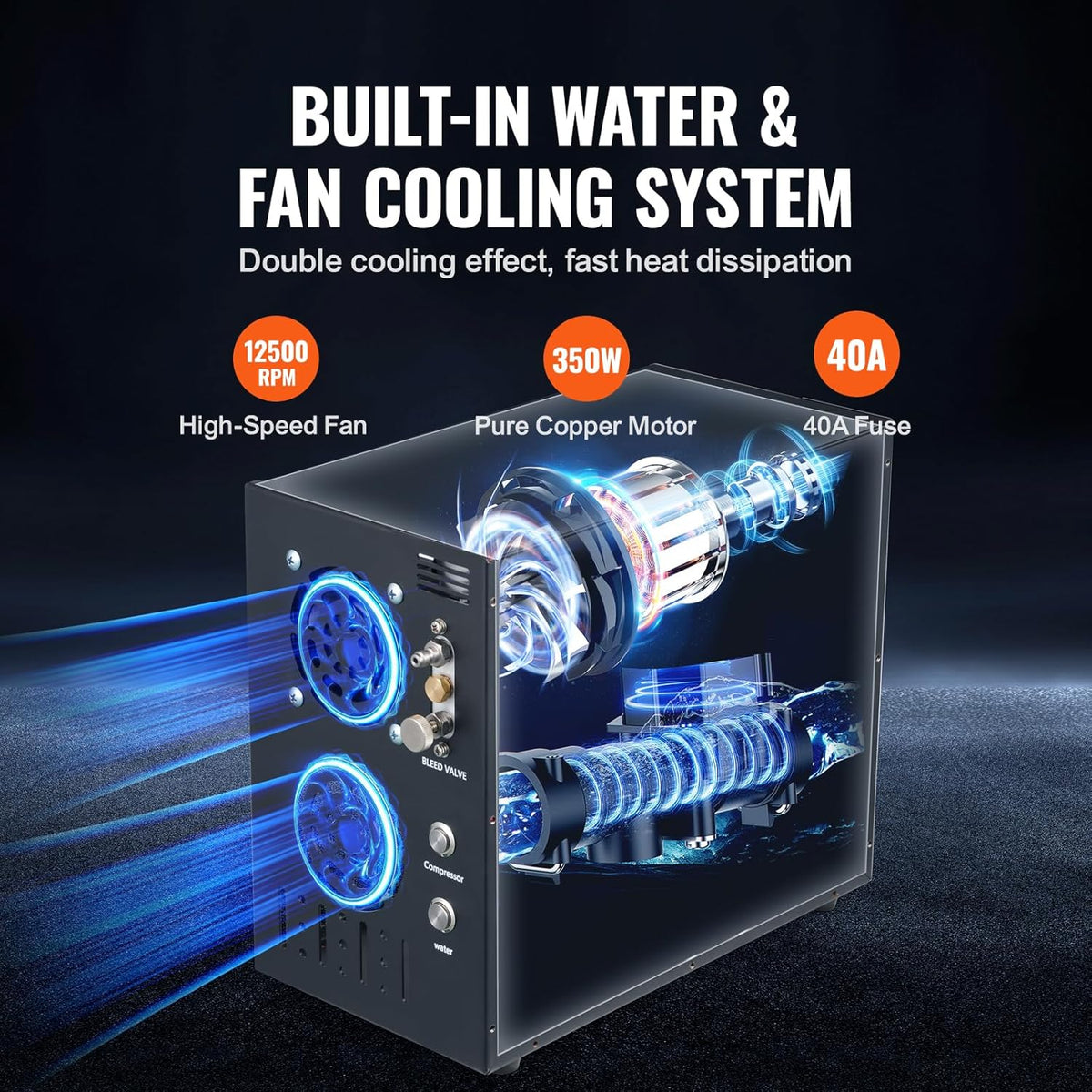 VEVOR Air Compressor PCP Portable 30MPa Water Cooling Integrated Fan, Automatic Shutdown, DC 12V/AC 230V Paintball Tank Compressor for Air Gun, Diving Bottle