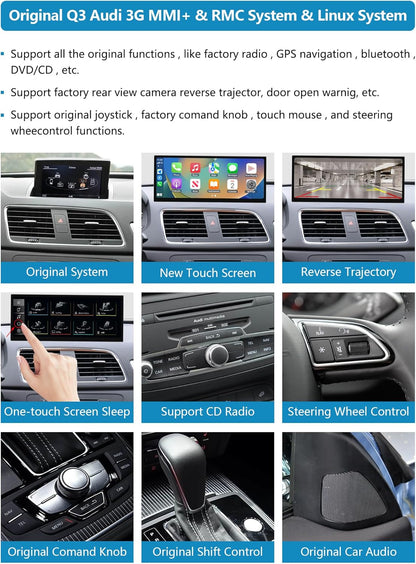 Ninetom Car Radio 12.3 inch Touch Screen with Wireless CarPlay & Android Car for 2013-2018 Audi Q3 with 3G MMI/RMC System, Supports Mirrorlink, Camera, Navigation, Siri, Music - QUORE