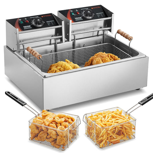 VEVOR Professional Electric Deep Fryer for Turkey, 2500 W with 3 Removable Baskets, Stainless Steel Fryer with Oil Oil, Oil Capacity Approx. 12 L, for Use in Kitchen, Restaurant, Silver