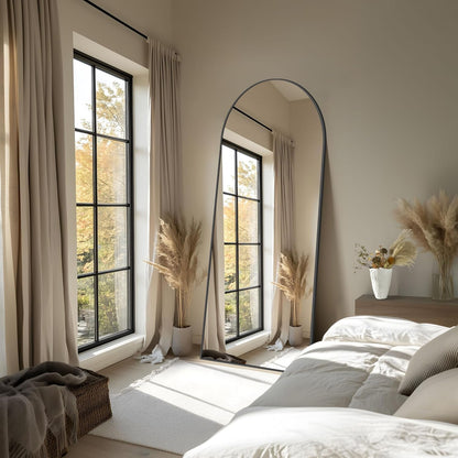 Boog Full-Body Spiegel – Staande Spiegel – Vloerspiegel – Wandspiegel – Grote Spiegel – Zwart Aluminium Frame – 179 x 65 cm – Gebogen Design – Vrijstaand & Stabiel