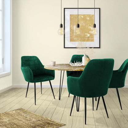 ML-Design Dining Chairs Set of 2 Dining Chairs with Backrest and Armrests, Dark Green,Velvet Seat,Upholstered,Black Metal Legs,Kitchen Chair Living Room Chair Upholstered Chair Recliner