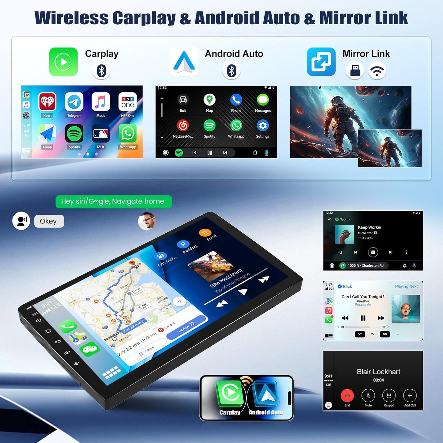 Android 15 Autoradio – Multimedia Systeem – Navigatie Radio – Draadloze CarPlay – Bluetooth Autoradio – 9 Inch Touchscreen – 8-Core Processor Met 6+128GB Geheugen