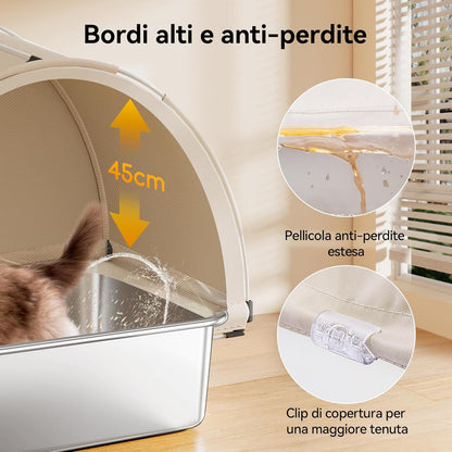 MeoWant Roestvrijstalen kattenbak, uitneembaar, gesloten, extra grote kattenbak, roestvrij staal, XXL, met stoffen overkapping, geurremmend, anti-aanbaklaag, gemakkelijk te reinigen, wit
