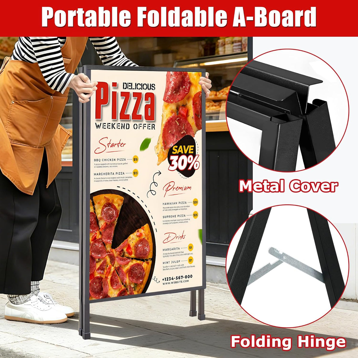 WIIGO A1 A Boards Pavement Signs A Frame Sign Board - Dubbelzijdige Sandwich A-Board Poster Sign Display Stand met 2 Anti-Glare Covers en Golfplaten voor Zaken, Restaurant, Reclame