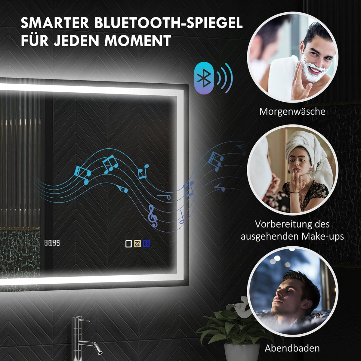 Badkamerspiegel – LED Spiegel – Wandspiegel – Verlichte Spiegel – Bluetooth Spiegel – Anti-Condens – 100 x 80 cm – Gehard Glas