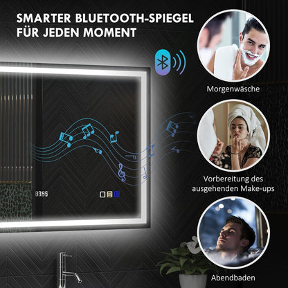 Badkamerspiegel – LED Spiegel – Wandspiegel – Verlichte Spiegel – Bluetooth Spiegel – Anti-Condens – 100 x 80 cm – Gehard Glas
