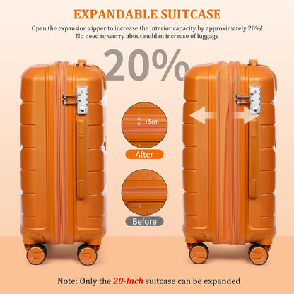 Sea choice Kofferset 4st Handbagage Trolley Koffer met Beautycase Harde Schaal Polypropyleen Reiskoffer TSA slot 4 dubbele Wielen S-M-L-XL (Kofferset 3(Uitbreidbaar), Zonsondergang Goud)