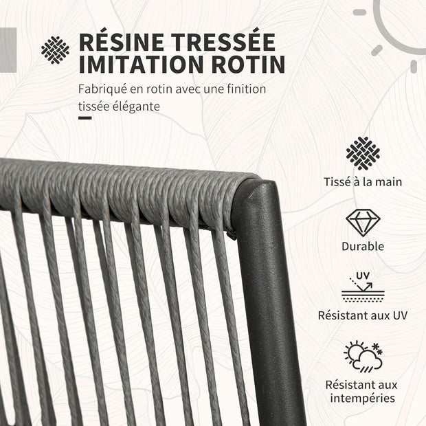 Outsunny Tuinmeubelset van polyrotan, 3-delig, stalen frame, 2 stoelen + 1 salontafel, kussens, grijs