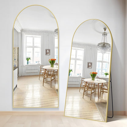 NASSYOU Bogen Ganzkörperspiegel, 192 x 85 cm staande spiegel met gouden aluminium frame, grote wandspiegel vloerspiegel voor slaapkamer, entree, gang, huisdecoratie
