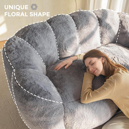 MAXYOYO Bean Bag, Flower Shaped 2 Seater Sofa with Filling, Soft Faux Fur Floor Sofa, Loveseat for Living Room/Bedroom