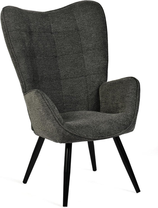 MEUBLE COSY Armchair Armchair with Upholstered and High Back Metal Legs Recliner Chair Fabric Relax Chair for Bedroom, Living Room, Dark Grey, 68x50x106cm - QUORE