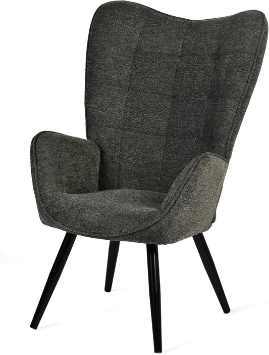 MEUBLE COSY Leunstoelen, armleunstoel stoel met gestoffeerde en hoge rugleuning metalen poten, relaxstoel van stof, voor slaapkamer, woonkamer, Donkergrijs, 68x50x106cm