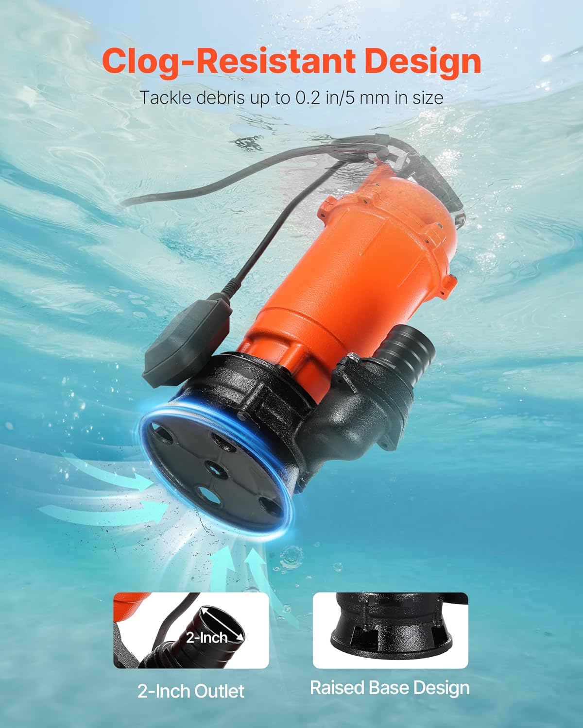 VEVOR Dompelpomp voor doos, 1500 W, 21000 l/u, van gietijzer met automatische vlotterschakelaar, maximale hefhoogte 18 m, afvoer van schoon en vuil water voor zwembad, tuin