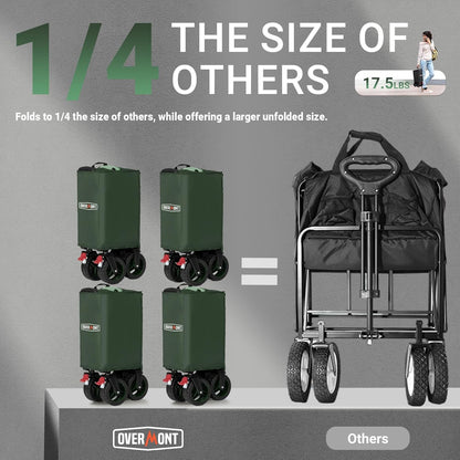 Overmont Opvouwbare bolderkar, inklapbare handwagen, met brede wielen, tot 150 kg draagkracht, voor camping, sport, winkelen, tuin, groen